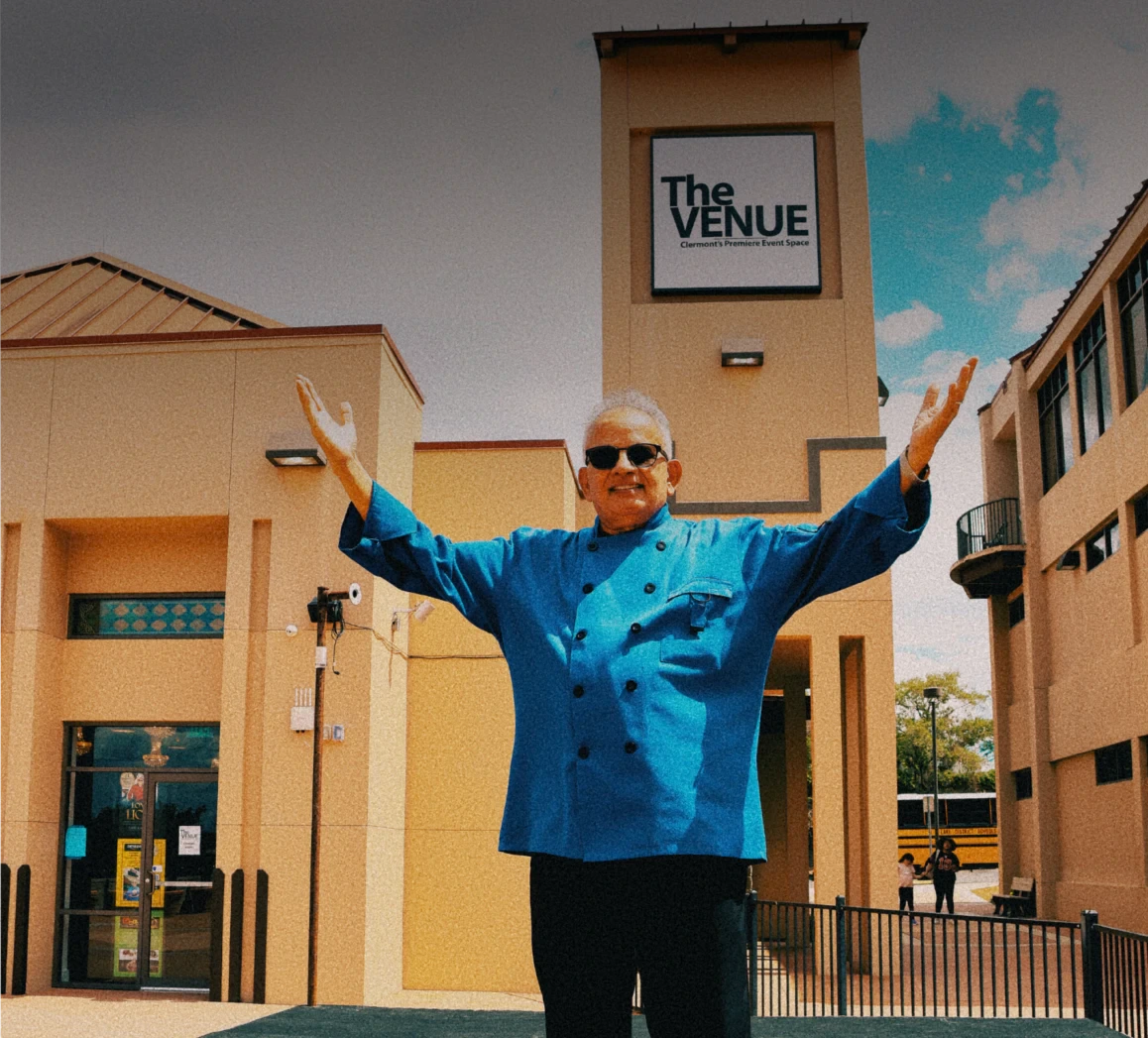 Close-up of Uday Kadam standing outside The Venue Clermont